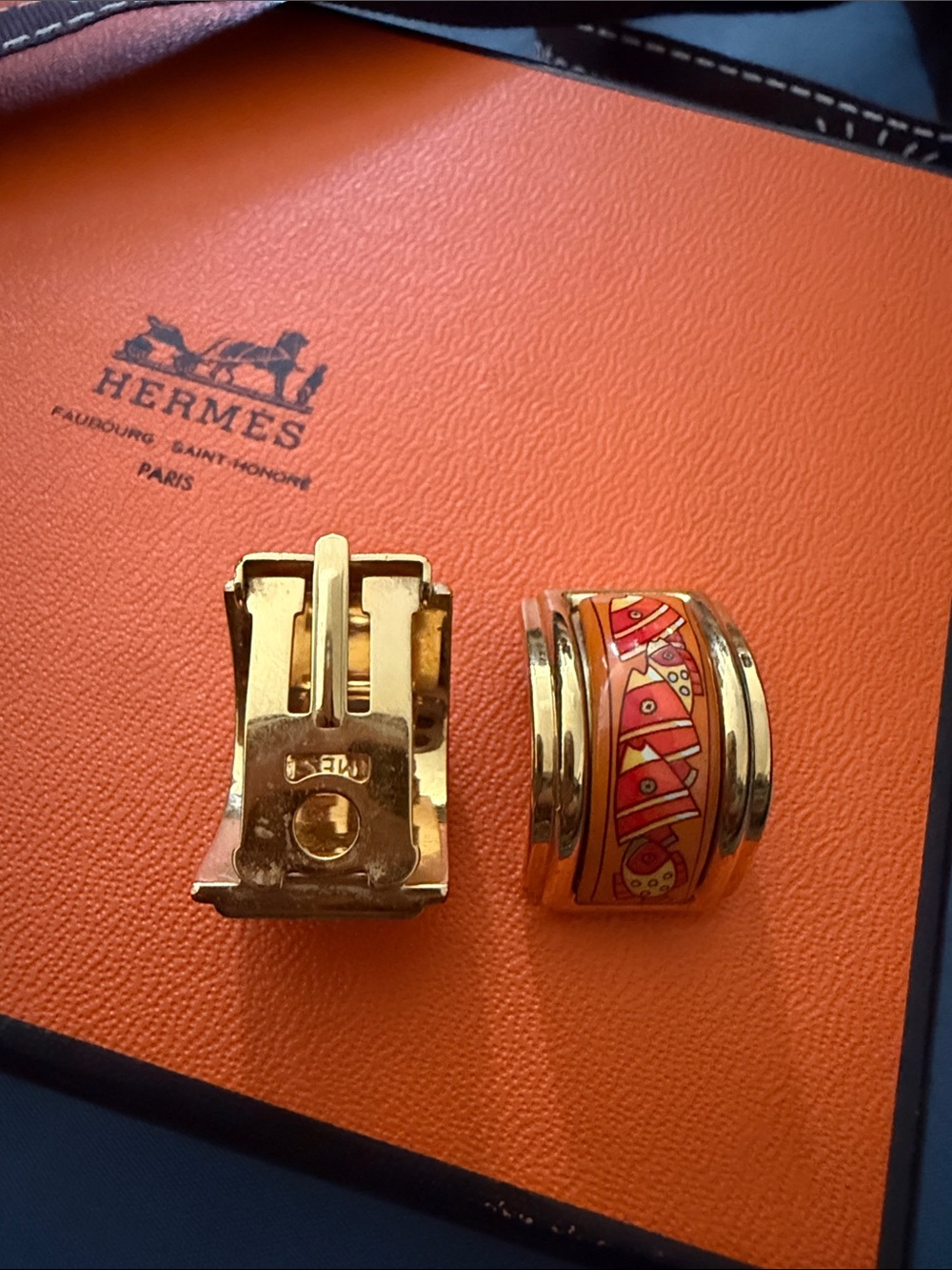 Hermes Gold and Orange Enamel and Metal Clip-on Earrings - Picture 2 of 8